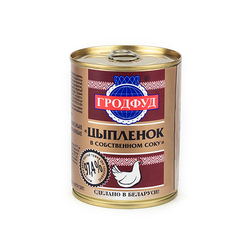 Консервы мясные цыпленок в собственном соку Гродфуд 350 гр