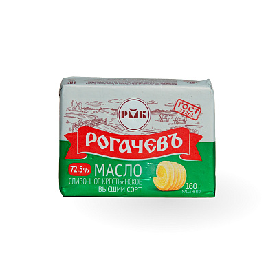 Масло сливочное Крестьянское 72,5% 160г Рогачевъ
