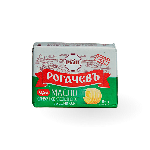 Масло сливочное Крестьянское 72,5% 160г Рогачевъ