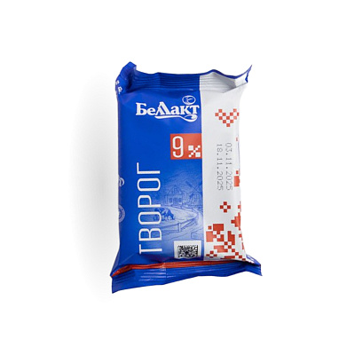 Творог с массовой долей жира 9% в полимерной пленке 180гр Тм Беллакт