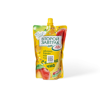 Десерт фруктовый из яблок, банана и манго с семенами чиа и куркумой ТМ АВС 200г Дой-Пак
