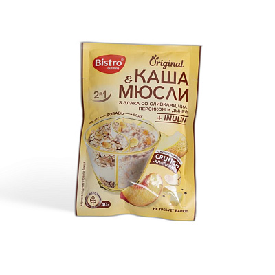 Каша и мюсли три злака со сливками , чиа ,персиком и дыней ТМ Gurmina 40 г