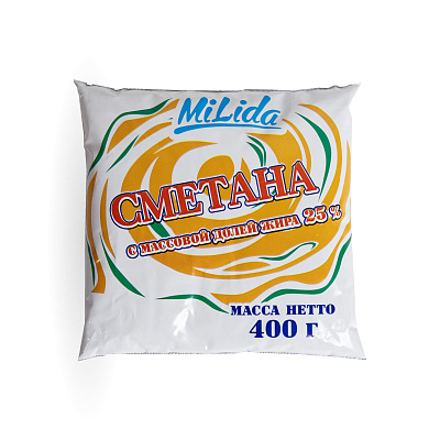 Сметана в полимерной пленке 25% 400гр ТМ Milida