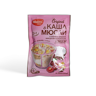 Каша и мюсли три злака с вишней миндалем и кокосом ТМ Gurmina 40 г