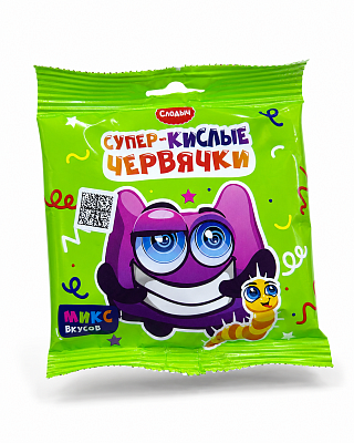Конфеты Супер кислые червячки ТМ Слодыч 75 гр