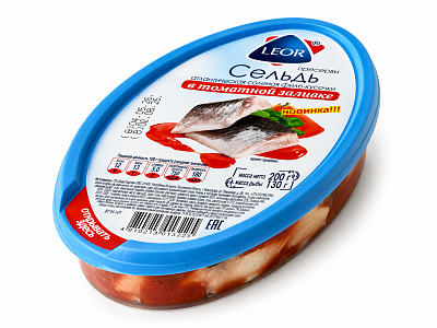 Сельдь атлантическая соленая филе-кусочки в томатной заливке ТМ Леор 200 гр
