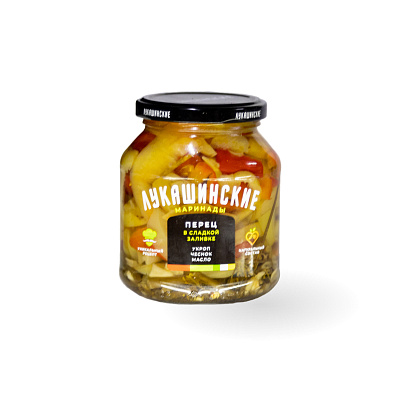 Перец в сладкой заливке с зеленью и чесноком ТМ Лукашинские 340 гр
