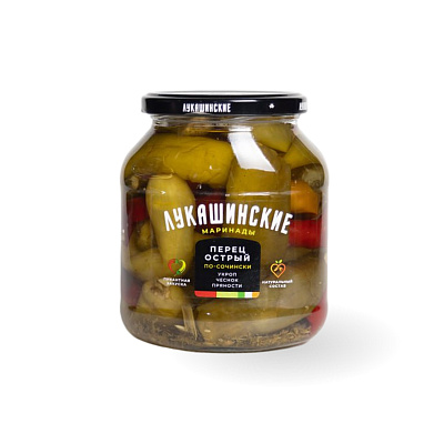 Перец маринованый острый по-сочински с зеленью и чесноком  ТМ Лукашинские 560 гр