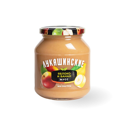 Мусс яблочно-банановый нежный ТМ Лукашинские 370 гр