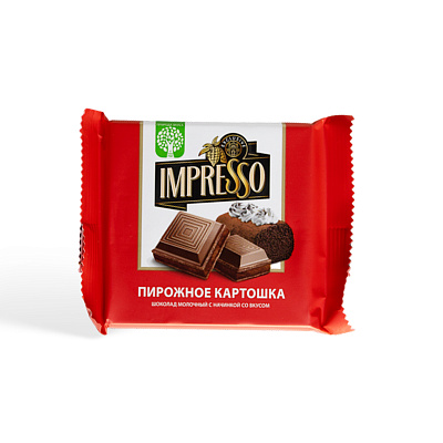 Шоколад IMPRESSO молочный с начинкой со вкусоп пирожного картошка ОАО Спартак 75 гр