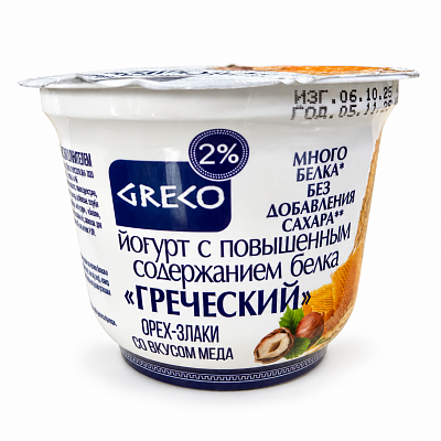 Йогурт Греческий с наполнителем орех-злаки со вкусом меда 2,0% стакан 230гр ТМ Бабушкина Крынка