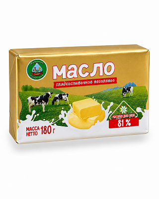  Масло сладкосливочное несоленое Молочная капелька 81 % Лунинецкий МЗ 180 гр