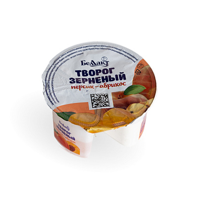 Творог зерненый с персиком и абрикосом в полимерном стакане 5% 130гр Тм Беллакт