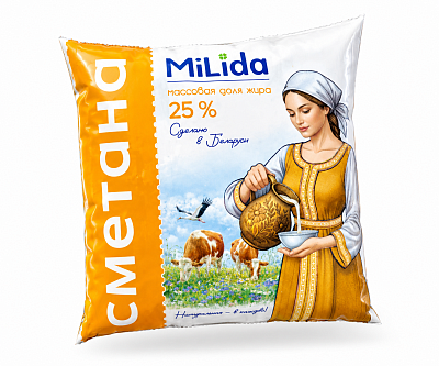 Сметана в полимерной пленке 25% 400гр ТМ Milida