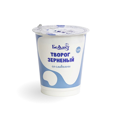 Творог зерненый в полимерном стакане 5% 380гр Тм Беллакт