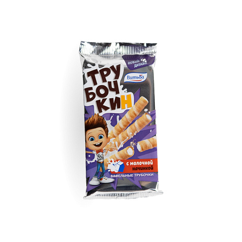 Вафельные трубочки Трубочкин с молочной начинкой ТМ Витьба 32г