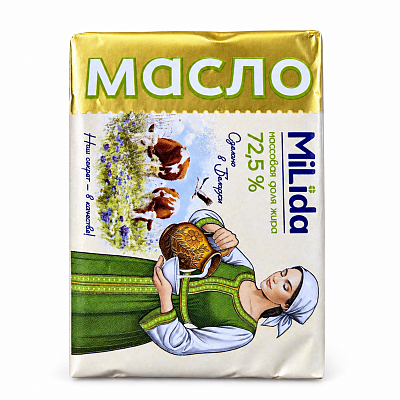 Масло сладкосливочное несоленое 72,5% ТМ Milida 180 гр
