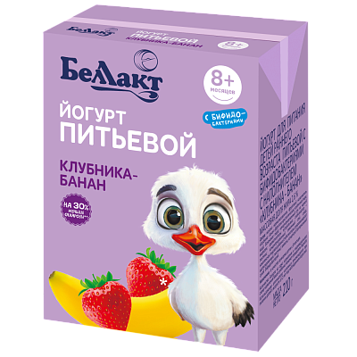 Йогурт питьевой для детей раннего возраста клубника-банан 210 гр Тм Беллакт 